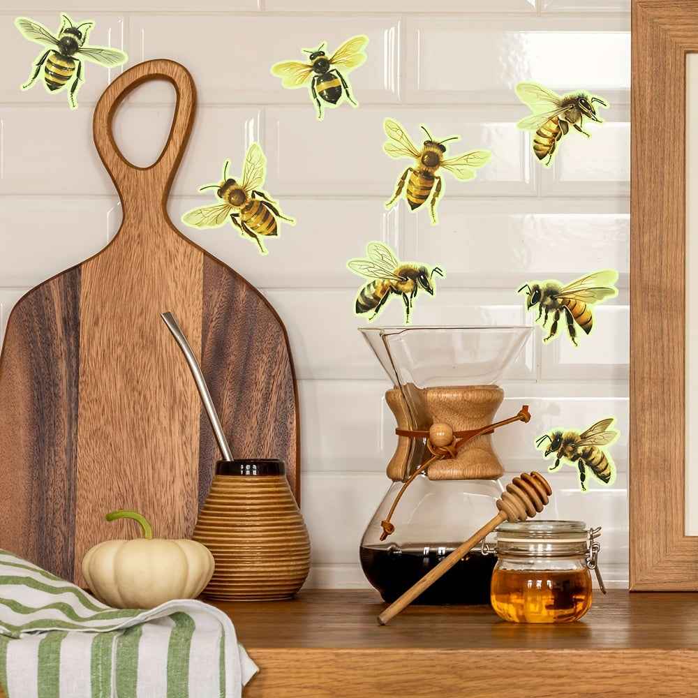 Charming Bee-Themed Glow-in-the-Dark Wall Decal - Removable & Waterproof PVC Sticker for Living Room, Bedroom, Dorms, Classrooms - 7.9x11.8 inches