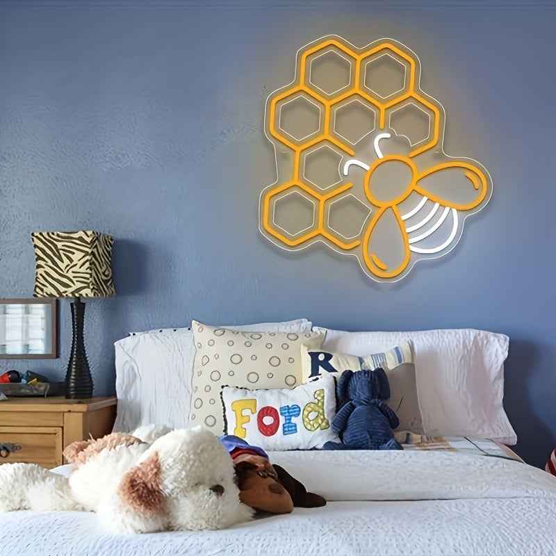 [Honeycomb Neon Sign] 1pc Honeycomb Neon Sign - 15.7"x14.6", 5V USB Powered, Dimmable Switch - Bee Lover Gift for Bedroom, Office Decor, Lighting and Decor Accessory