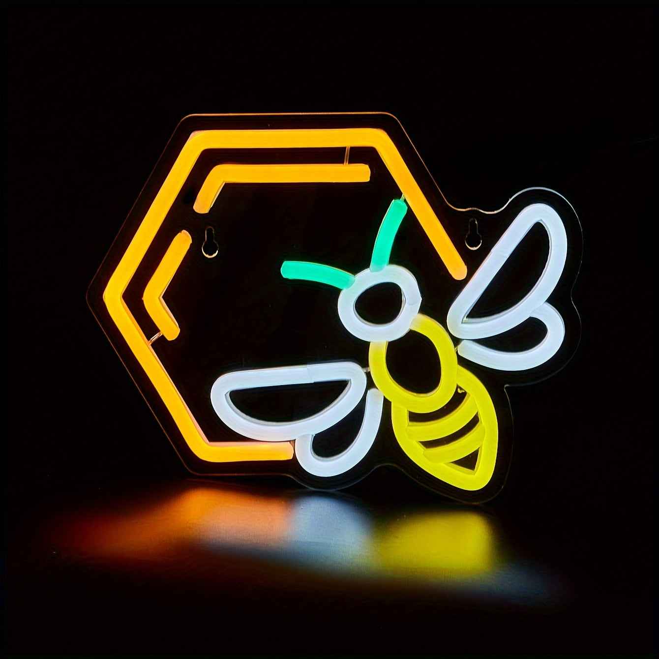 1pc Bee & Honeycomb LED Neon Sign - USB Powered Wall Art with Warm Yellow Glow, Modern Plastic Design for Home Decor, Parties, and Gifts, Unique Gift Item | Modern Neon Art | Plastic LED Sign, Neon Signs for Wall Decor