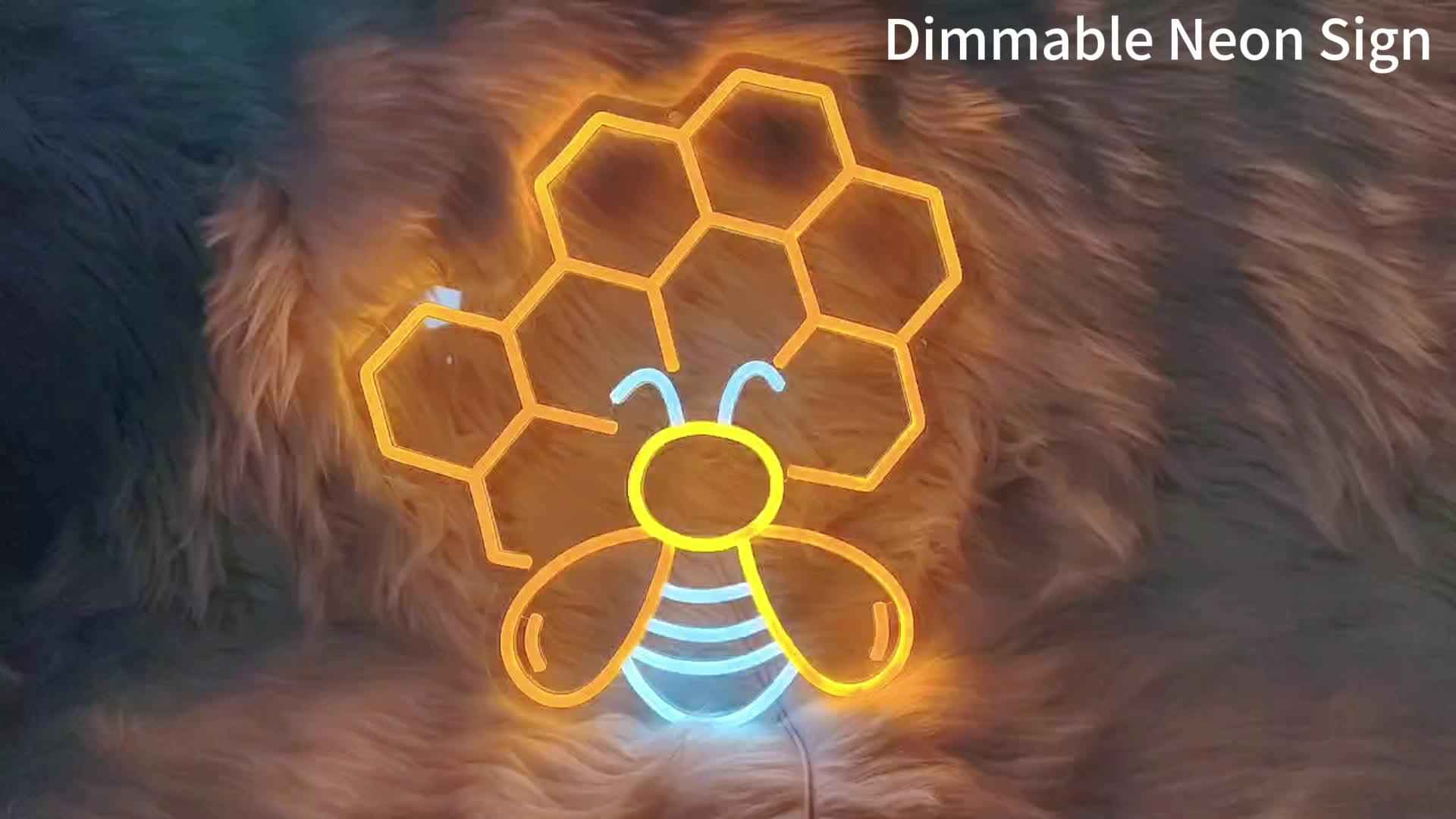 FOMZZE Cute Bee Neon Sign, USB Dimmable LED Light Up Sign, Creative Aesthetic Room Decor, with USB Light Compatible with Laptop, for Bedroom, Home Party, Birthday Gift, Wall Decor