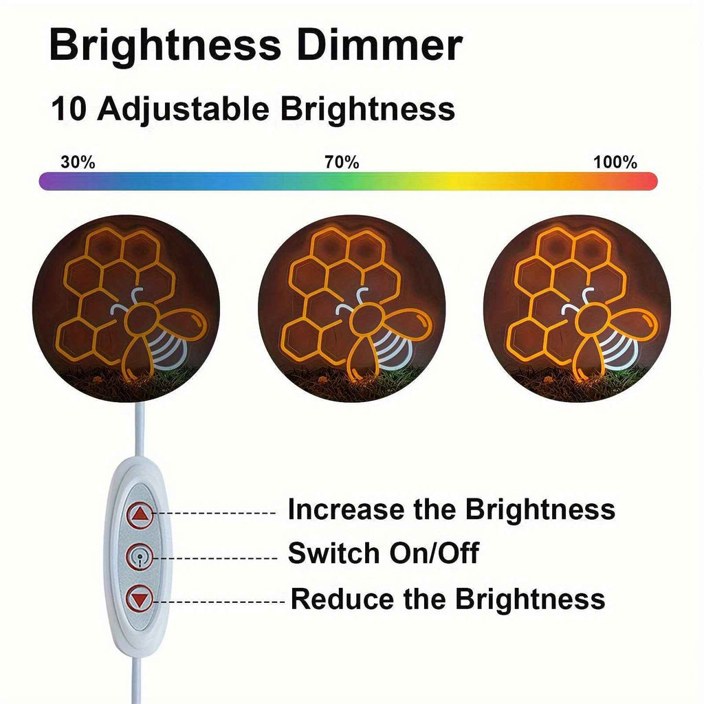 [Honeycomb Neon Sign] 1pc Honeycomb Neon Sign - 15.7"x14.6", 5V USB Powered, Dimmable Switch - Bee Lover Gift for Bedroom, Office Decor, Lighting and Decor Accessory