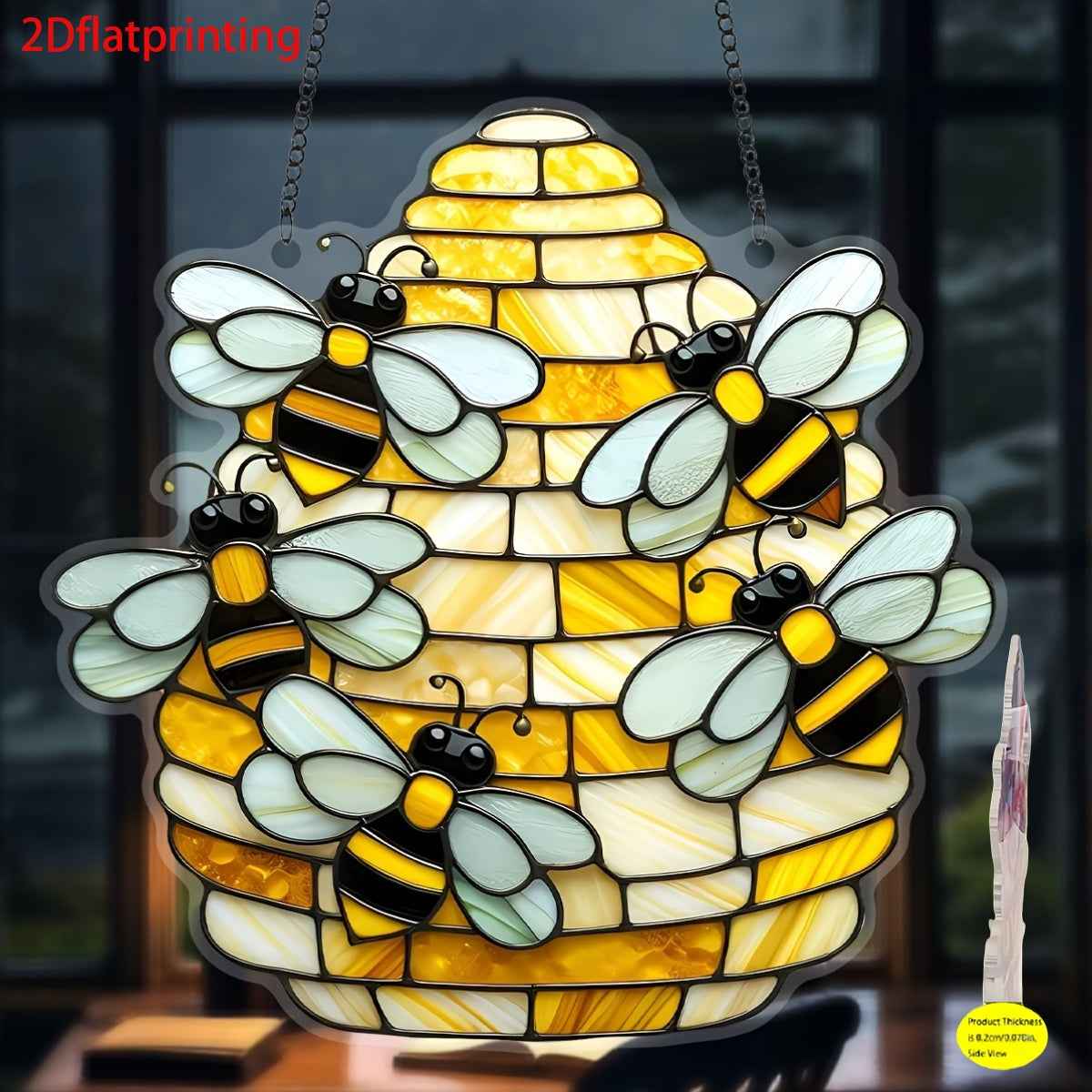 2D Flat Honeycomb Wall Art - Vibrant Bees & Sunlight Design, 7.87"x7.87" Plastic Decorative Sign for Windows, Garden, Porch, and Outdoor Seasonal Decor, Perfect Birthday or Holiday Gift, Garden Wall Art | Vibrant Wall Art | D