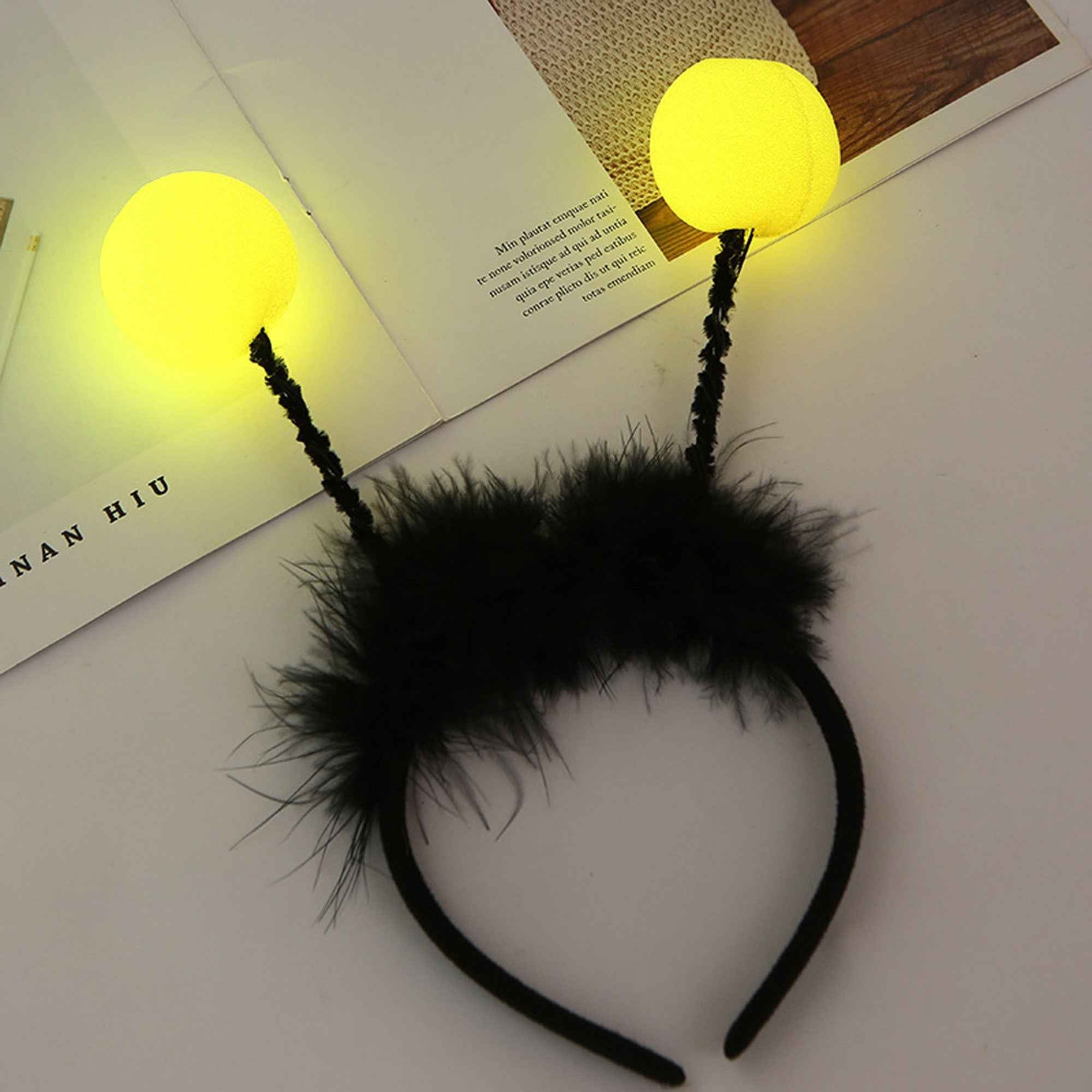 LED Bee Antenna Headband with Glowing Antennae - Battery-Powered (Batteries Not Included) - Cute Feather-like Antennae with Soft Black & Yellow Tips for Halloween Costumes, Cosplay, Themed Parties - Lightweight & Comfortable