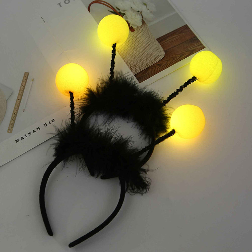 LED Bee Antenna Headband with Glowing Antennae - Battery-Powered (Batteries Not Included) - Cute Feather-like Antennae with Soft Black & Yellow Tips for Halloween Costumes, Cosplay, Themed Parties - Lightweight & Comfortable