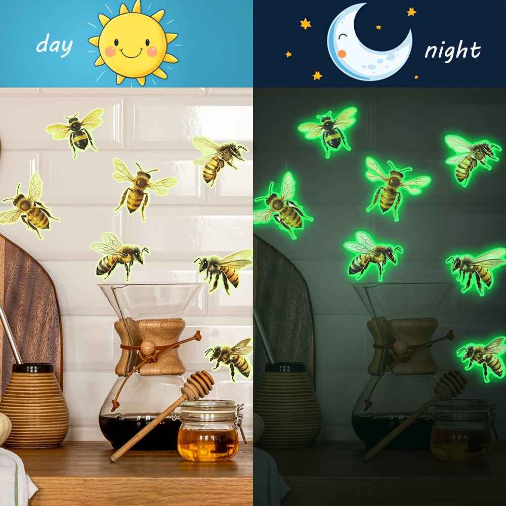 Charming Bee-Themed Glow-in-the-Dark Wall Decal - Removable & Waterproof PVC Sticker for Living Room, Bedroom, Dorms, Classrooms - 7.9x11.8 inches
