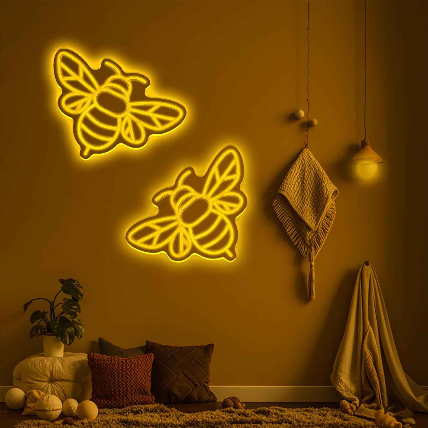 Bee LED Neon Light - USB Powered, Adjustable Brightness, Wall-Mounted Neon Light with Bee Design, Multi-Color Options, No Batteries Needed, Perfect For Wall Decor, New Year & Holiday Gifts, Bee Decorations