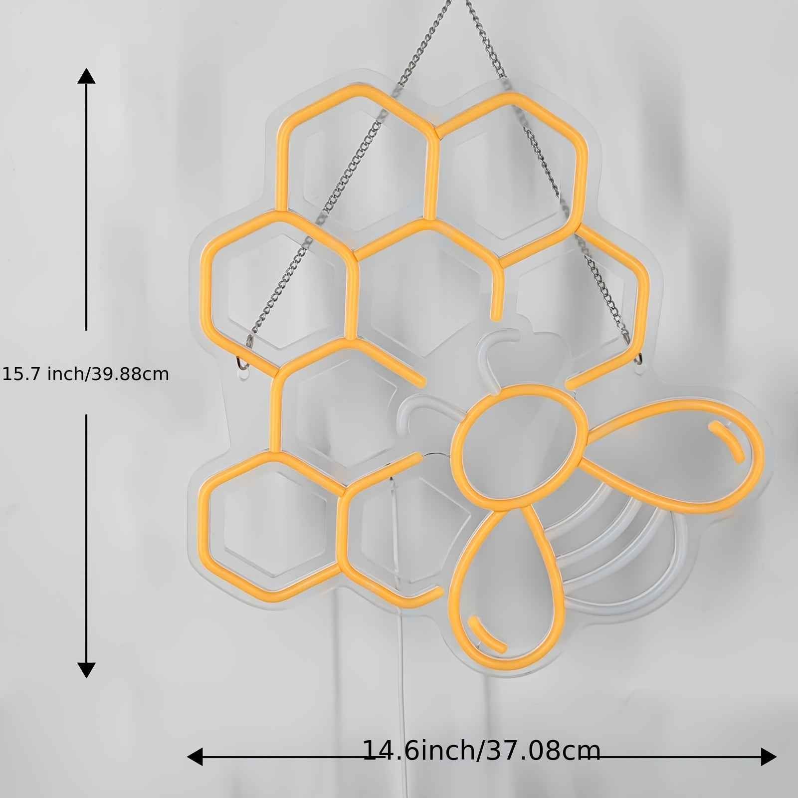 [Honeycomb Neon Sign] 1pc Honeycomb Neon Sign - 15.7"x14.6", 5V USB Powered, Dimmable Switch - Bee Lover Gift for Bedroom, Office Decor, Lighting and Decor Accessory