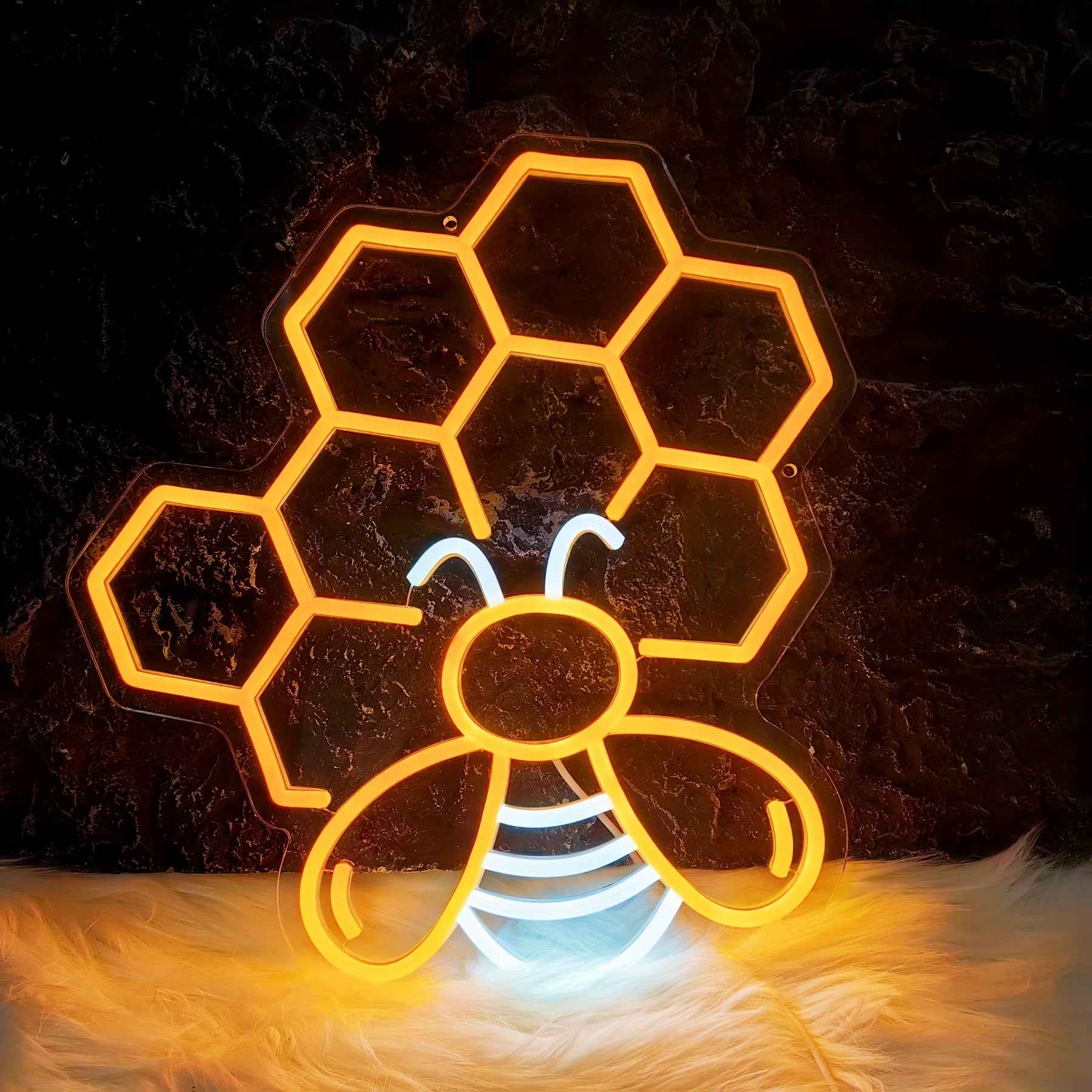FOMZZE Cute Bee Neon Sign, USB Dimmable LED Light Up Sign, Creative Aesthetic Room Decor, with USB Light Compatible with Laptop, for Bedroom, Home Party, Birthday Gift, Wall Decor