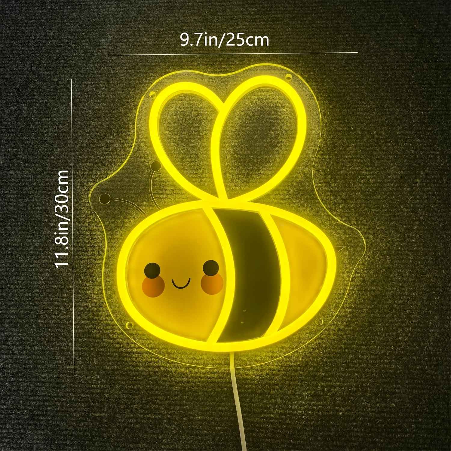 Cute Honey Bee Neon Light - USB-Powered Wall Art with Glowing Yellow & White Stripes, Playful Cartoon Design for Home, Party, or Commercial Decor, Bee Decor, Party Lighting, Whimsical Lighting, USB Powered Light