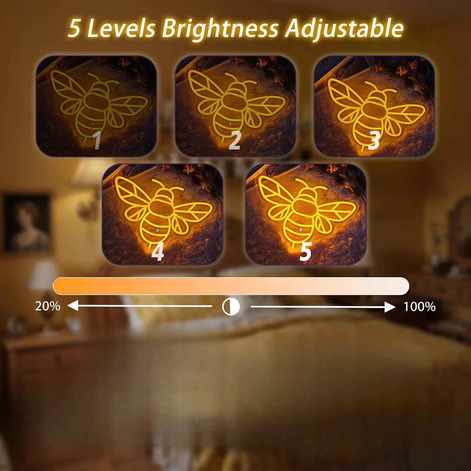 Bee LED Neon Light - USB Powered, Adjustable Brightness, Wall-Mounted Neon Light with Bee Design, Multi-Color Options, No Batteries Needed, Perfect For Wall Decor, New Year & Holiday Gifts, Bee Decorations