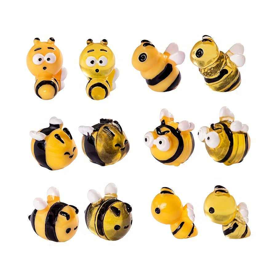 10pcs Glow-in-the-Dark Mini Bee Figurines - Resin Honeybee Garden Decor for DIY Fairy Gardens, Terrariums & Pot Planters, Cute Animal Theme Outdoor Decoration, Bee Deco