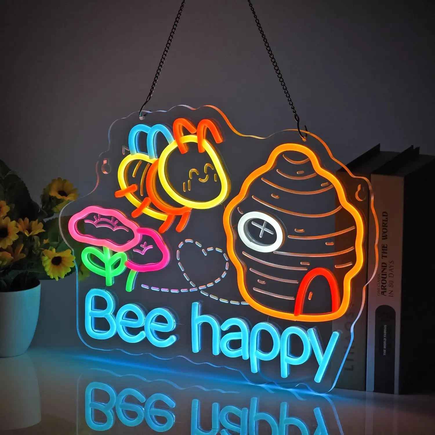 Happy Bee LED Dimmable Neon Light, Suitable for Restaurants, Shops, Bars, Cafes, Parties, Bedrooms, and Home Decorations, USB Powered, Usb Powered Decor, Retail Display Illumination, Color Changing Light, Decorative Neon Tube