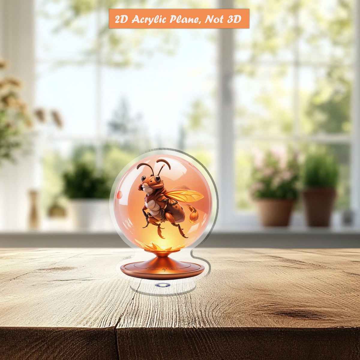 2D Flat - [2D Flat] 1pc 360° Rotating 2D Flat Acrylic Insect Lamp - Vibrant Bee & Floral Design, Tabletop Decor for Office Desk, Windowsill, or Gift, Durable Acrylic Material, Perfect for Home or Office Decoration, Office De