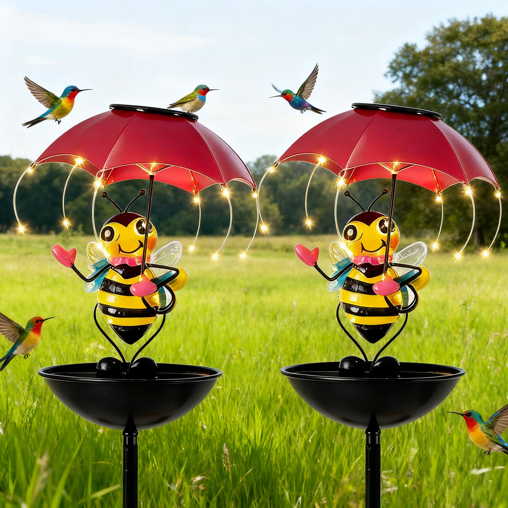 Halloween Bees Light Waterproof Statue - 2pcs Solar-Powered Garden Animal Decor for Lawn and Patio
