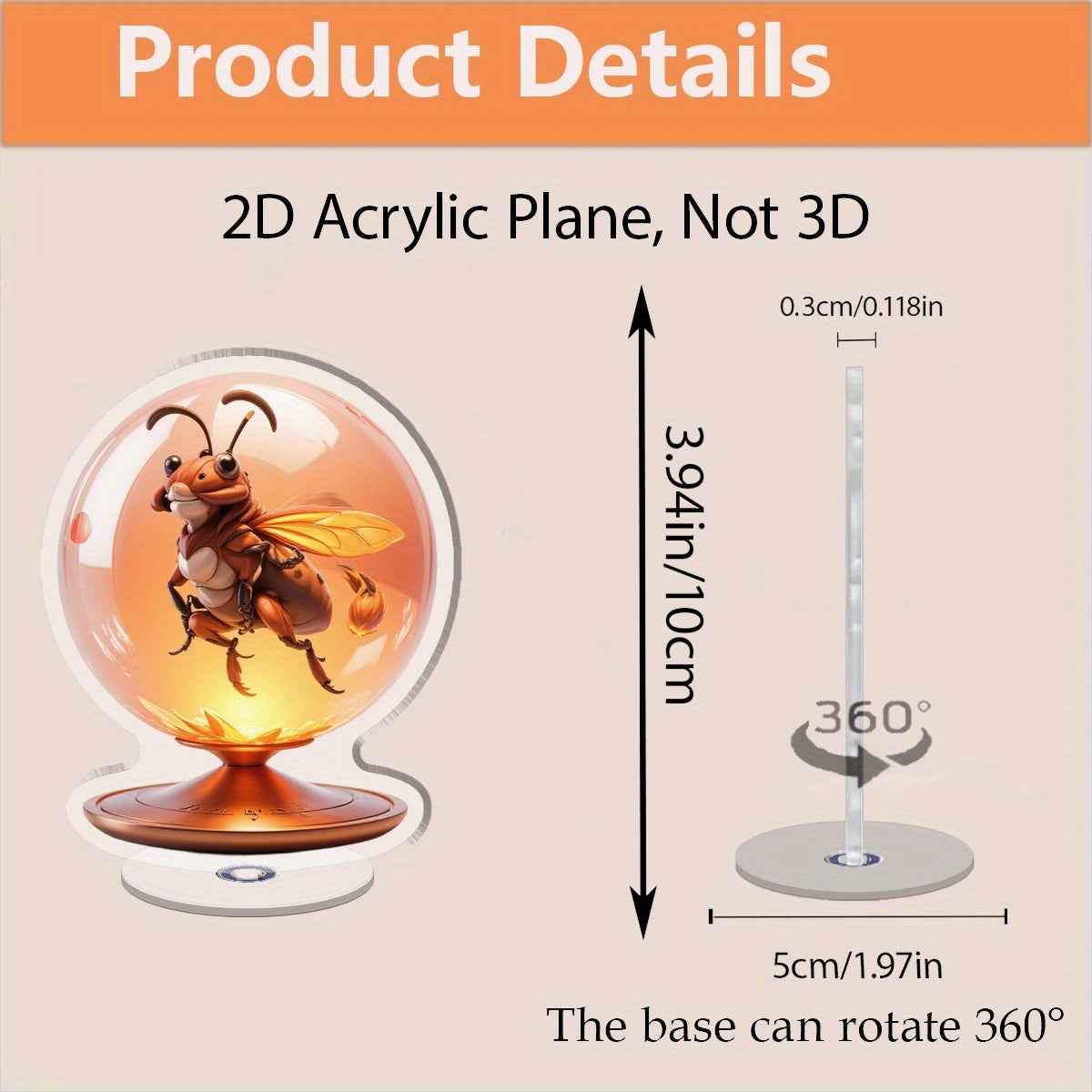 2D Flat - [2D Flat] 1pc 360° Rotating 2D Flat Acrylic Insect Lamp - Vibrant Bee & Floral Design, Tabletop Decor for Office Desk, Windowsill, or Gift, Durable Acrylic Material, Perfect for Home or Office Decoration, Office De