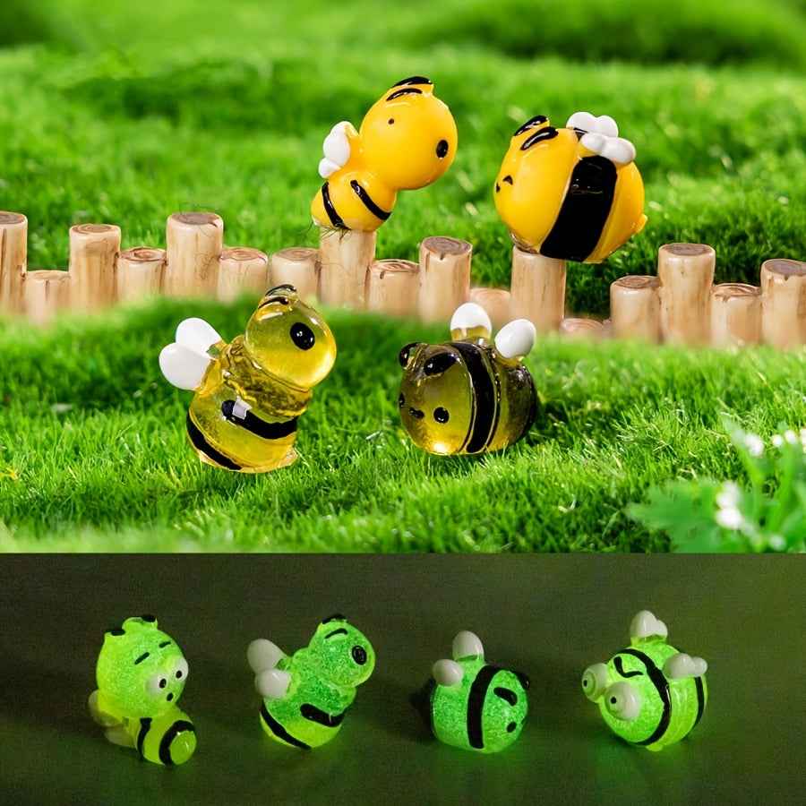 10pcs Glow-in-the-Dark Mini Bee Figurines - Resin Honeybee Garden Decor for DIY Fairy Gardens, Terrariums & Pot Planters, Cute Animal Theme Outdoor Decoration, Bee Deco