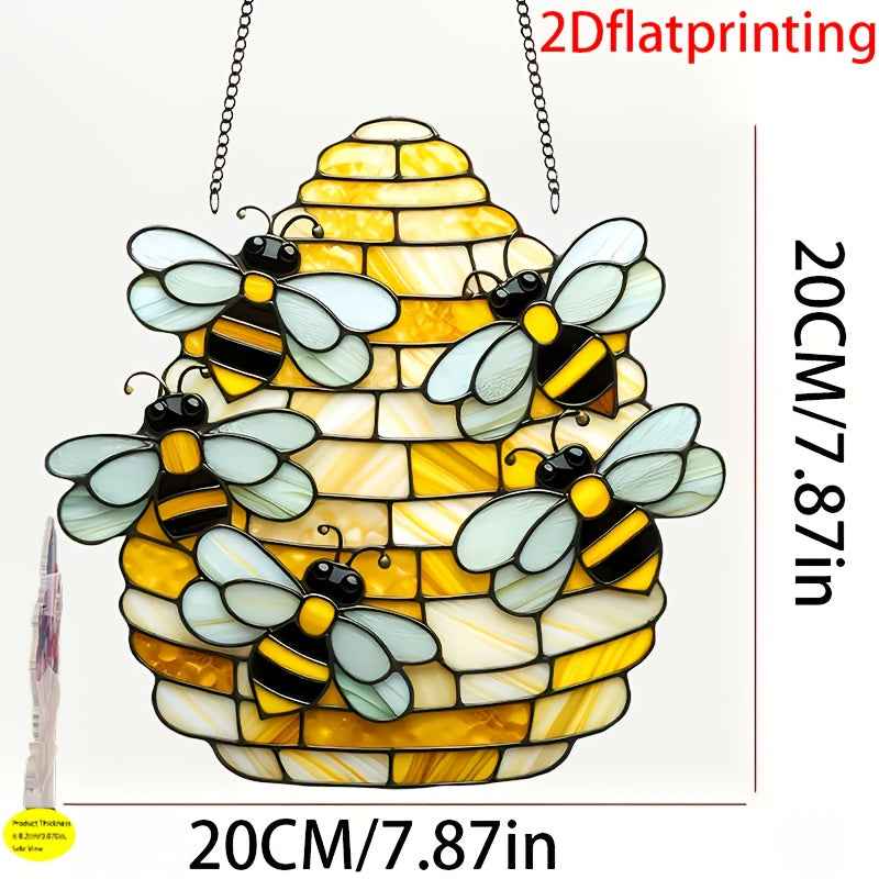 2D Flat Honeycomb Wall Art - Vibrant Bees & Sunlight Design, 7.87"x7.87" Plastic Decorative Sign for Windows, Garden, Porch, and Outdoor Seasonal Decor, Perfect Birthday or Holiday Gift, Garden Wall Art | Vibrant Wall Art | D
