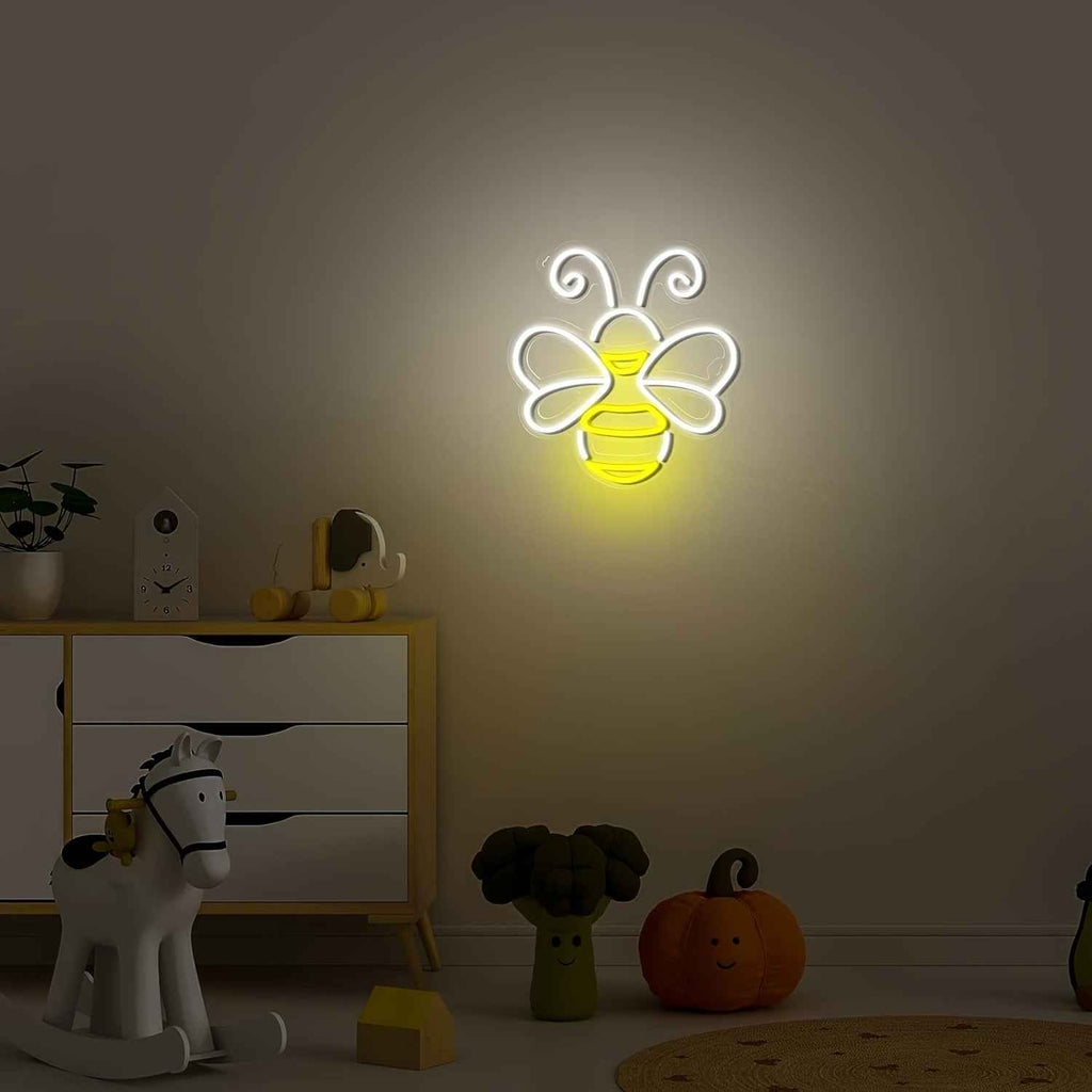 LED Neon Bee & Honeycomb Wall - USB-Powered Plug-in Glow Room,, Bee-Themed Party Decor, Durable Plastic Hanging Bee Sign with Switch Control, No, Bedside (White Glow, USB-Powered Fixture