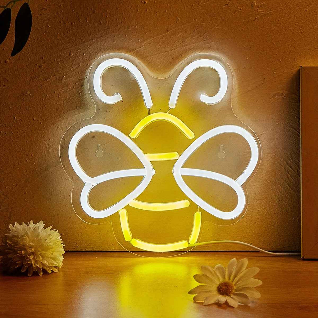 1pc Bee Neon Sign, USB Powered LED Wall Hanging Light with Switch Control, Plastic Material, Multipurpose Room Decor for Bedroom, Party, Wedding - No Battery Required