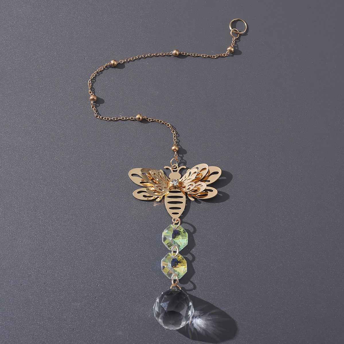 1pc Honey Bee Wind Chime - Metallic Spinning Suncatcher with Colorful Crystals, Bumblebee Garden Art Decor, Perfect for Indoor & Outdoor Ornament, Ideal Beekeeper or Gardener Gift, Crystal Prism Design for Year-Round Use, Bee