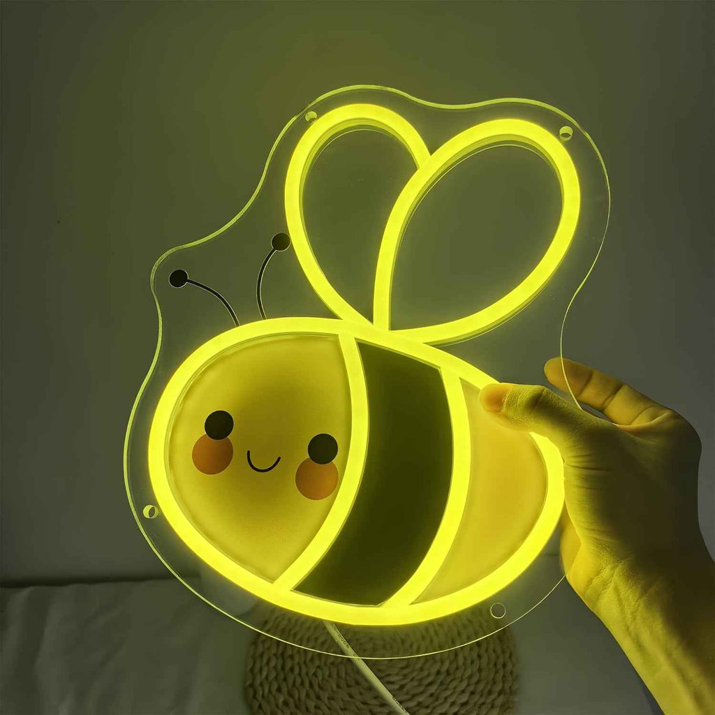 Cute Honey Bee Neon Light - USB-Powered Wall Art with Glowing Yellow & White Stripes, Playful Cartoon Design for Home, Party, or Commercial Decor, Bee Decor, Party Lighting, Whimsical Lighting, USB Powered Light