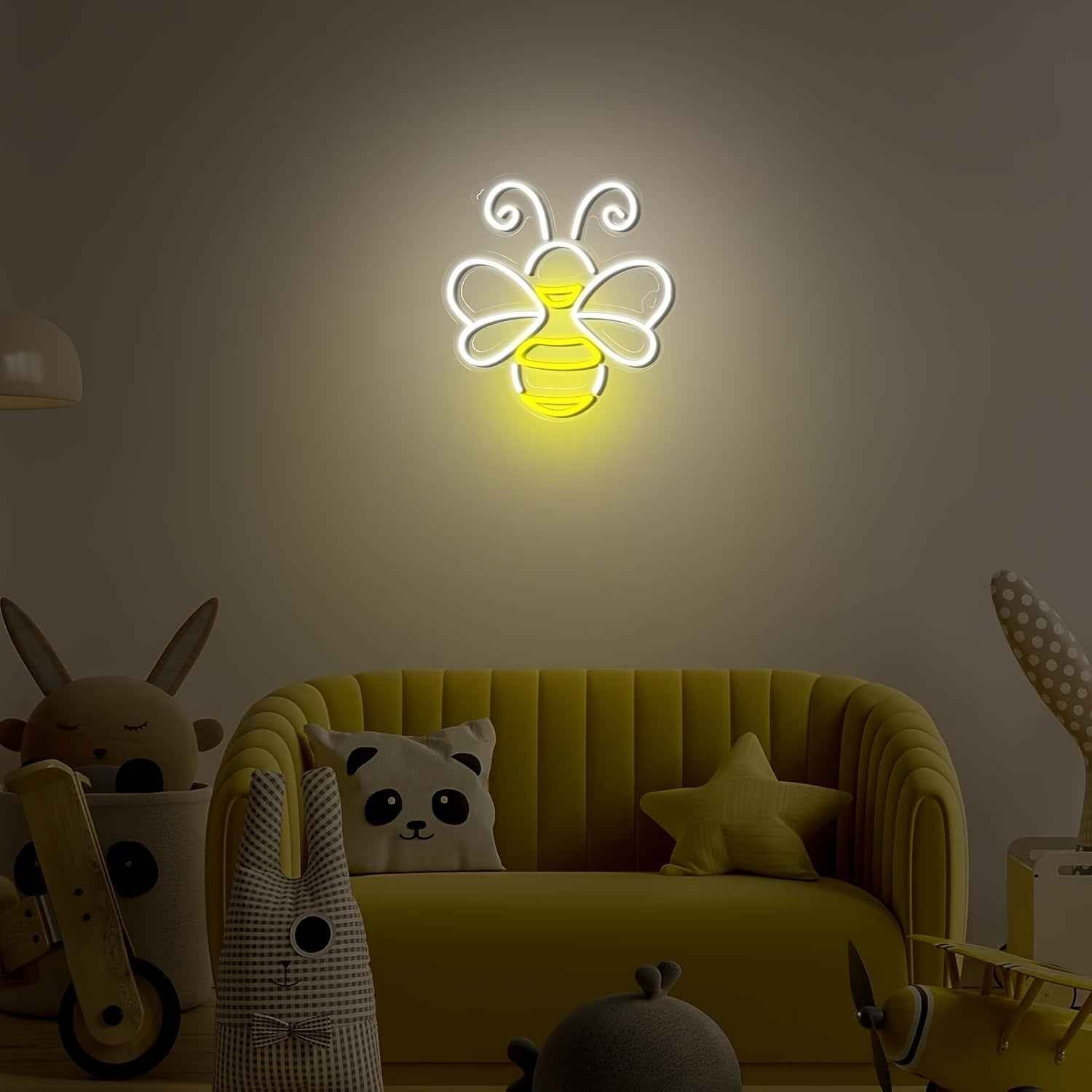 LED Neon Bee & Honeycomb Wall - USB-Powered Plug-in Glow Room,, Bee-Themed Party Decor, Durable Plastic Hanging Bee Sign with Switch Control, No, Bedside (White Glow, USB-Powered Fixture