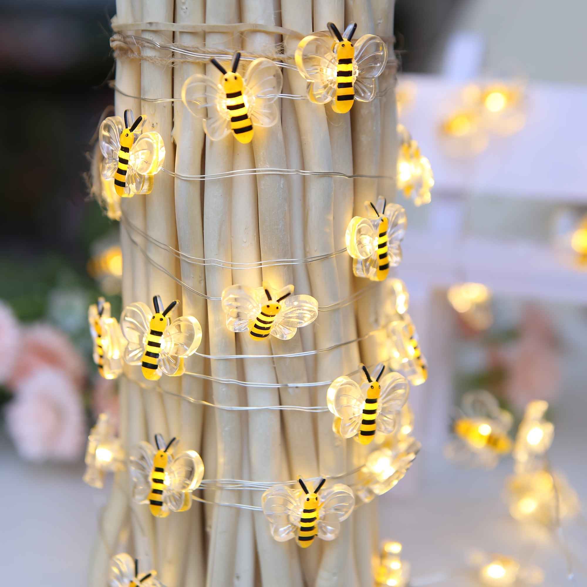 [Little Bee LED String Lights] 1pc Little Bee LED String Lights - 6.6ft 20 Bees Fairy Lights for Bedroom, Living Room, Plants, Courtyard, Party, Wedding, Halloween, Christmas - Warm White Ambiance and Energy Efficient, Ramada