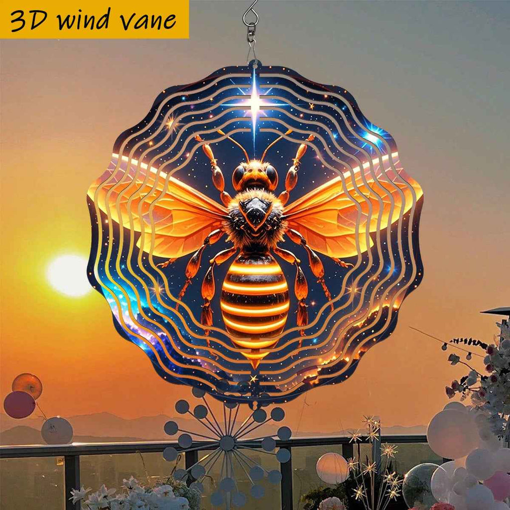 1pc 3D Glowing Bee in Starry Night Sky Iron Hanging Ornament - 10in Dual-Sided Rotating Wind Spinner with 360° Motion, No Batteries/Electricity, All-Season Indoor/Outdoor Decoration for Garden, Weddings, Christmas, Easter &
