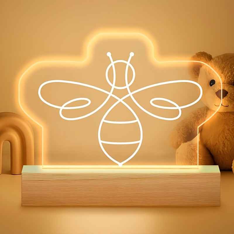 2D Flat, 1pc Handmade Bee-Themed Acrylic Night Light with RGB LED Glow - Bohemian Bedside Lamp, Cute Bee-Shaped Bulb Room,, Birthday Gift, Low-Voltage Lighting (Warm White/Cool Blue) - Beekeeper's Lamp Decor