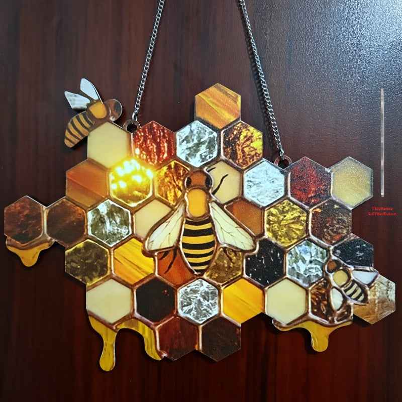 2D Flat, 2D Flat Bee and Honeycomb Colorful Acrylic Style Succulent Hanging Decor - Beautiful Garden and Outdoor Wall Decoration, Fully Power-Free, Perfect for Home and Lawn Ornaments, Suitable for Use in 11 Festivals, 2D Fla