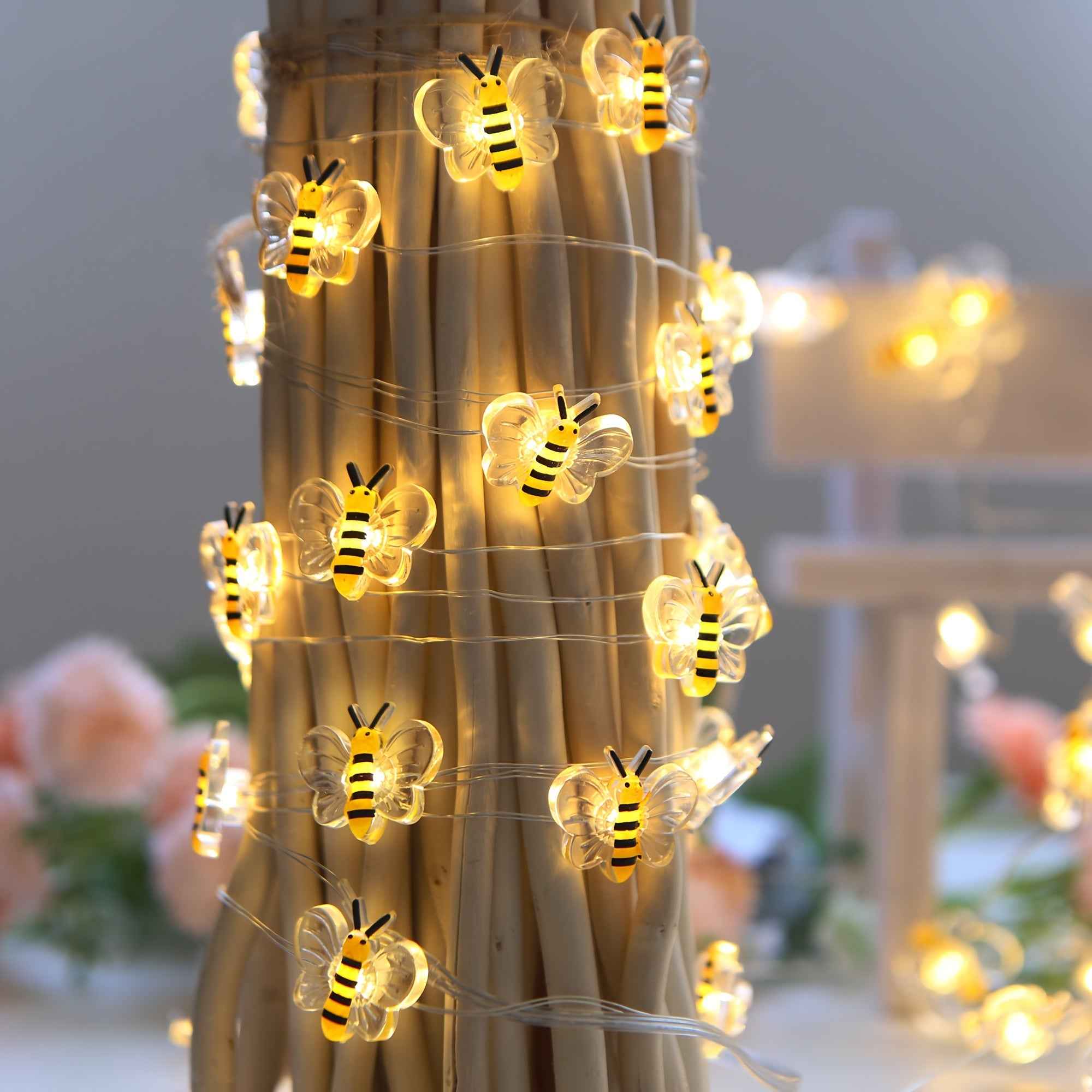 [Little Bee LED String Lights] 1pc Little Bee LED String Lights - 6.6ft 20 Bees Fairy Lights for Bedroom, Living Room, Plants, Courtyard, Party, Wedding, Halloween, Christmas - Warm White Ambiance and Energy Efficient, Ramada
