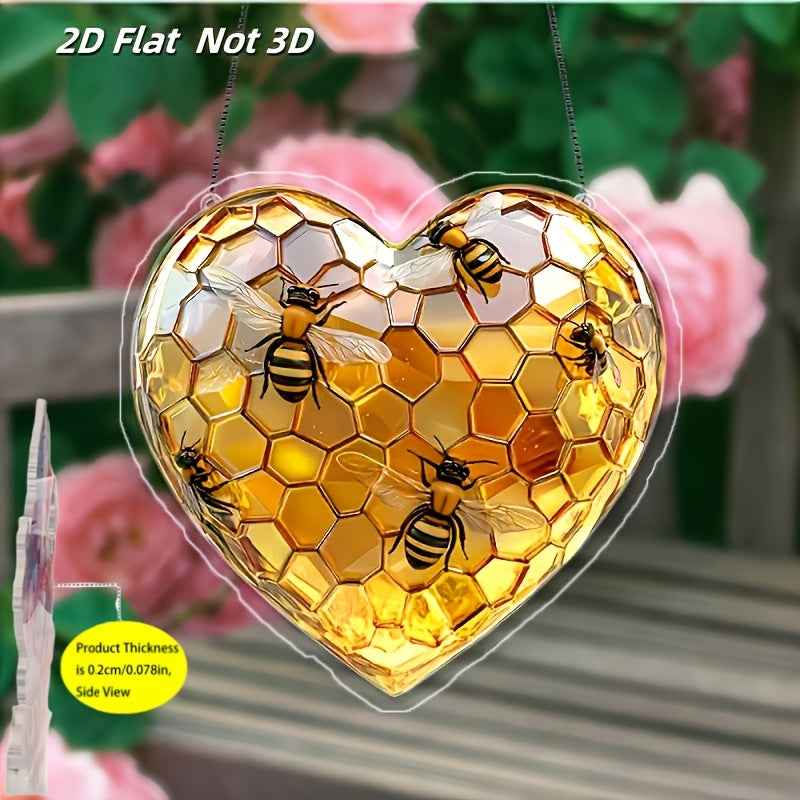 [Bee Theme Decoration] 2D Flat, 1pc Spring Bee Theme Honeycomb and Flycatcher Hanging Decoration, Unique Desktop Accent, Country Style Home Wall Art, Perfect Gift for Ladies and Bee Enthusiasts, 2D Flat