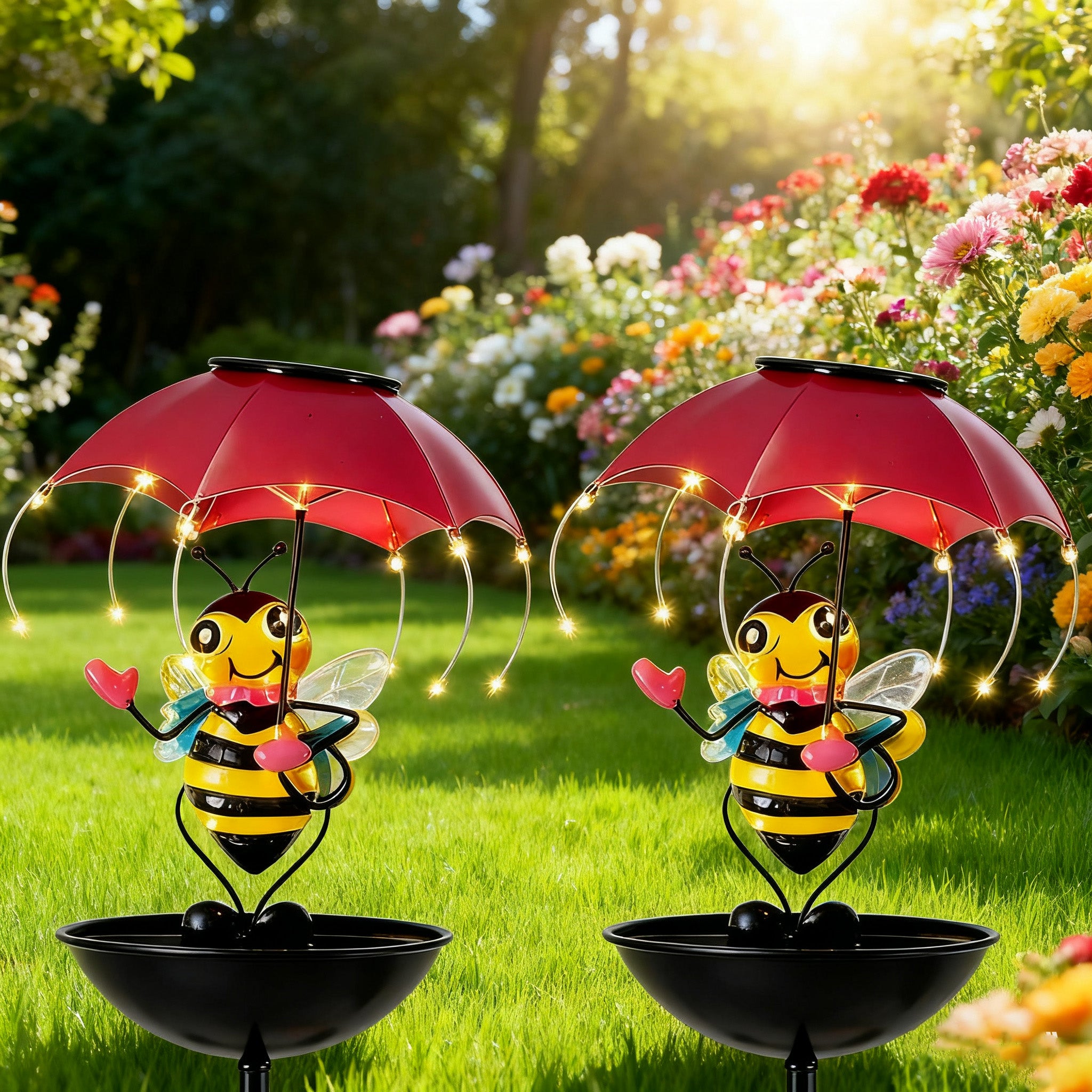 Halloween Bees Light Waterproof Statue - 2pcs Solar-Powered Garden Animal Decor for Lawn and Patio