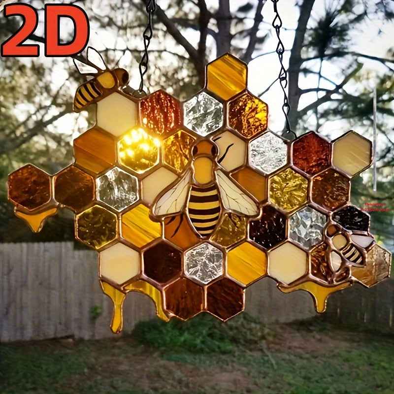 2D Flat, 2D Flat Bee and Honeycomb Colorful Acrylic Style Succulent Hanging Decor - Beautiful Garden and Outdoor Wall Decoration, Fully Power-Free, Perfect for Home and Lawn Ornaments, Suitable for Use in 11 Festivals, 2D Fla