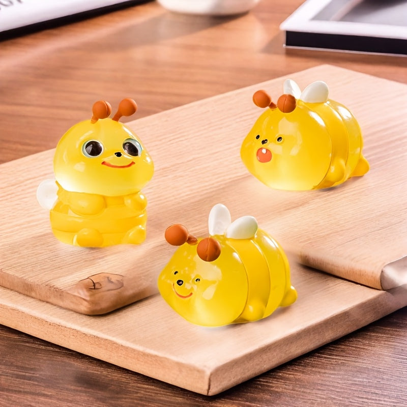 3pcs Glow-in-the-Dark Bees Light Figurines - Adorable Cartoon-Style Decor for Home, Party, and Garden