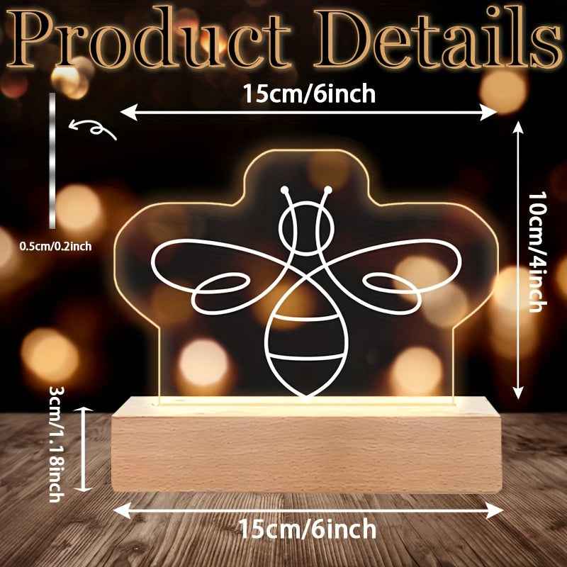 2D Flat, 1pc Handmade Bee-Themed Acrylic Night Light with RGB LED Glow - Bohemian Bedside Lamp, Cute Bee-Shaped Bulb Room,, Birthday Gift, Low-Voltage Lighting (Warm White/Cool Blue) - Beekeeper's Lamp Decor