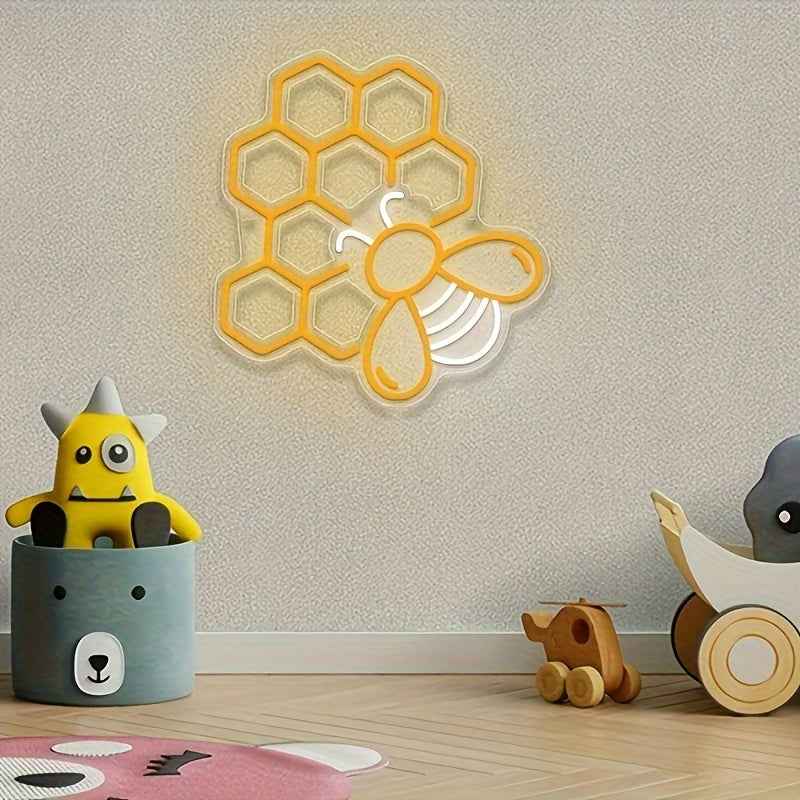 [Honeycomb Neon Sign] 1pc Honeycomb Neon Sign - 15.7"x14.6", 5V USB Powered, Dimmable Switch - Bee Lover Gift for Bedroom, Office Decor, Lighting and Decor Accessory