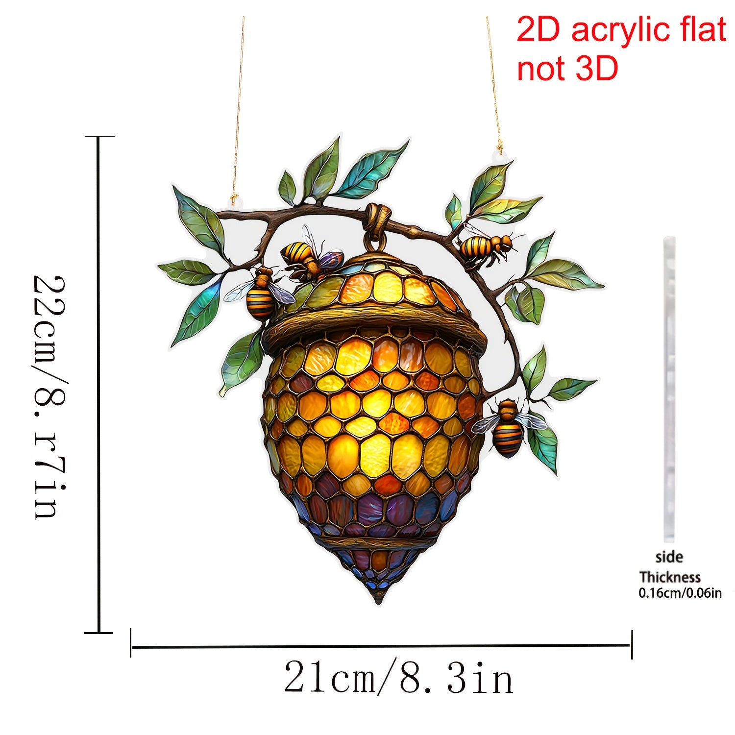 1pc 2D Flat Bees Light Acrylic Suncatcher - Vibrant Beehive and Bee Stained Glass Style Window Hanging for Home and Garden Decoration, Ideal Birthday and Holiday Gift
