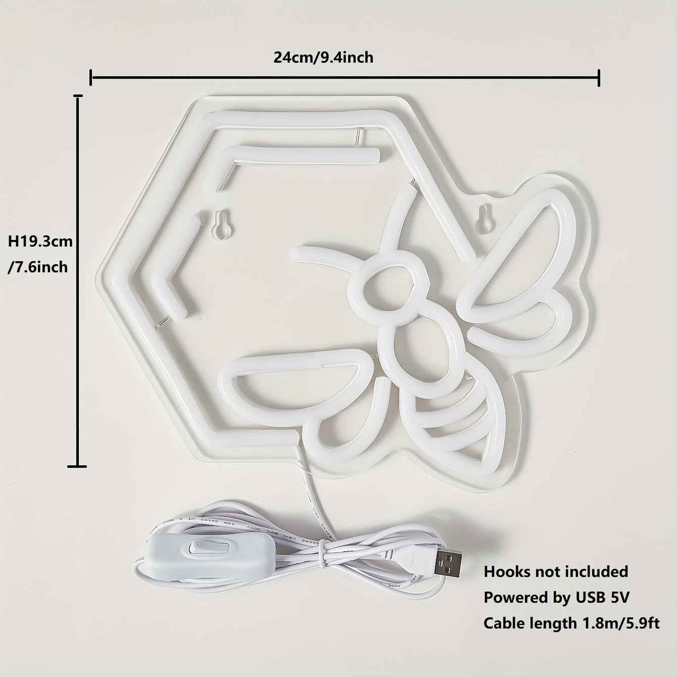 1pc Bee & Honeycomb LED Neon Sign - USB Powered Wall Art with Warm Yellow Glow, Modern Plastic Design for Home Decor, Parties, and Gifts, Unique Gift Item | Modern Neon Art | Plastic LED Sign, Neon Signs for Wall Decor