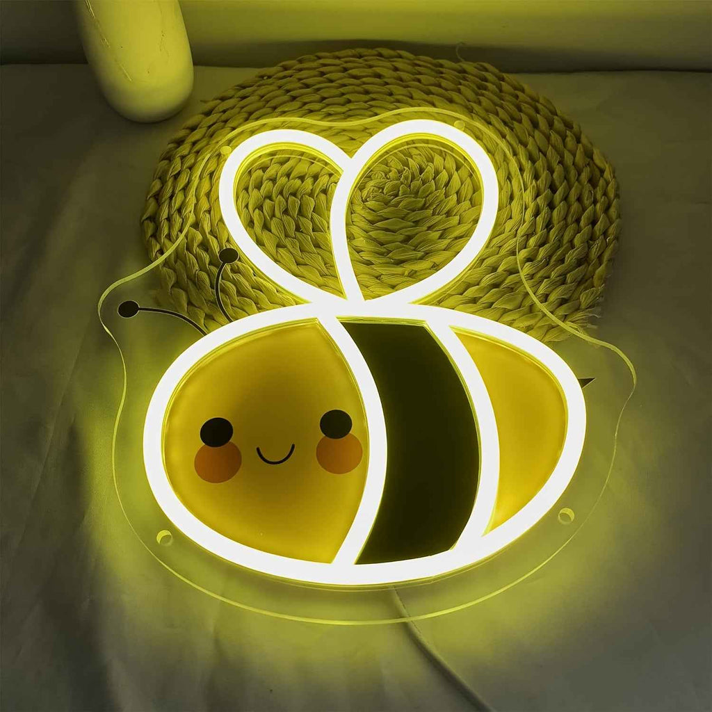 Cute Honey Bee Neon Light - USB-Powered Wall Art with Glowing Yellow & White Stripes, Playful Cartoon Design for Home, Party, or Commercial Decor, Bee Decor, Party Lighting, Whimsical Lighting, USB Powered Light