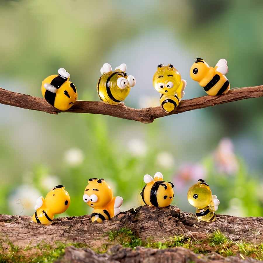 10pcs Glow-in-the-Dark Mini Bee Figurines - Resin Honeybee Garden Decor for DIY Fairy Gardens, Terrariums & Pot Planters, Cute Animal Theme Outdoor Decoration, Bee Deco