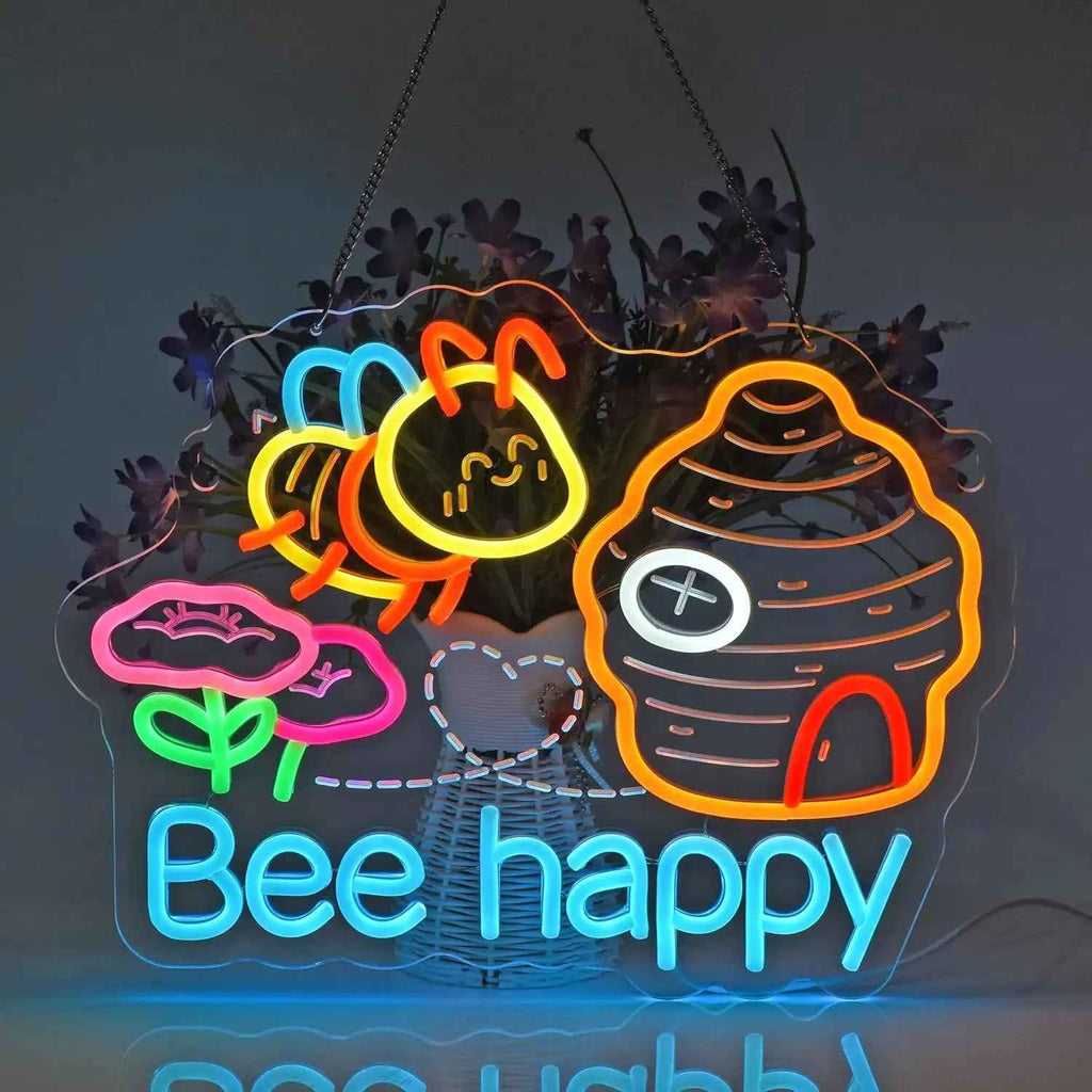 Happy Bee LED Dimmable Neon Light, Suitable for Restaurants, Shops, Bars, Cafes, Parties, Bedrooms, and Home Decorations, USB Powered, Usb Powered Decor, Retail Display Illumination, Color Changing Light, Decorative Neon Tube