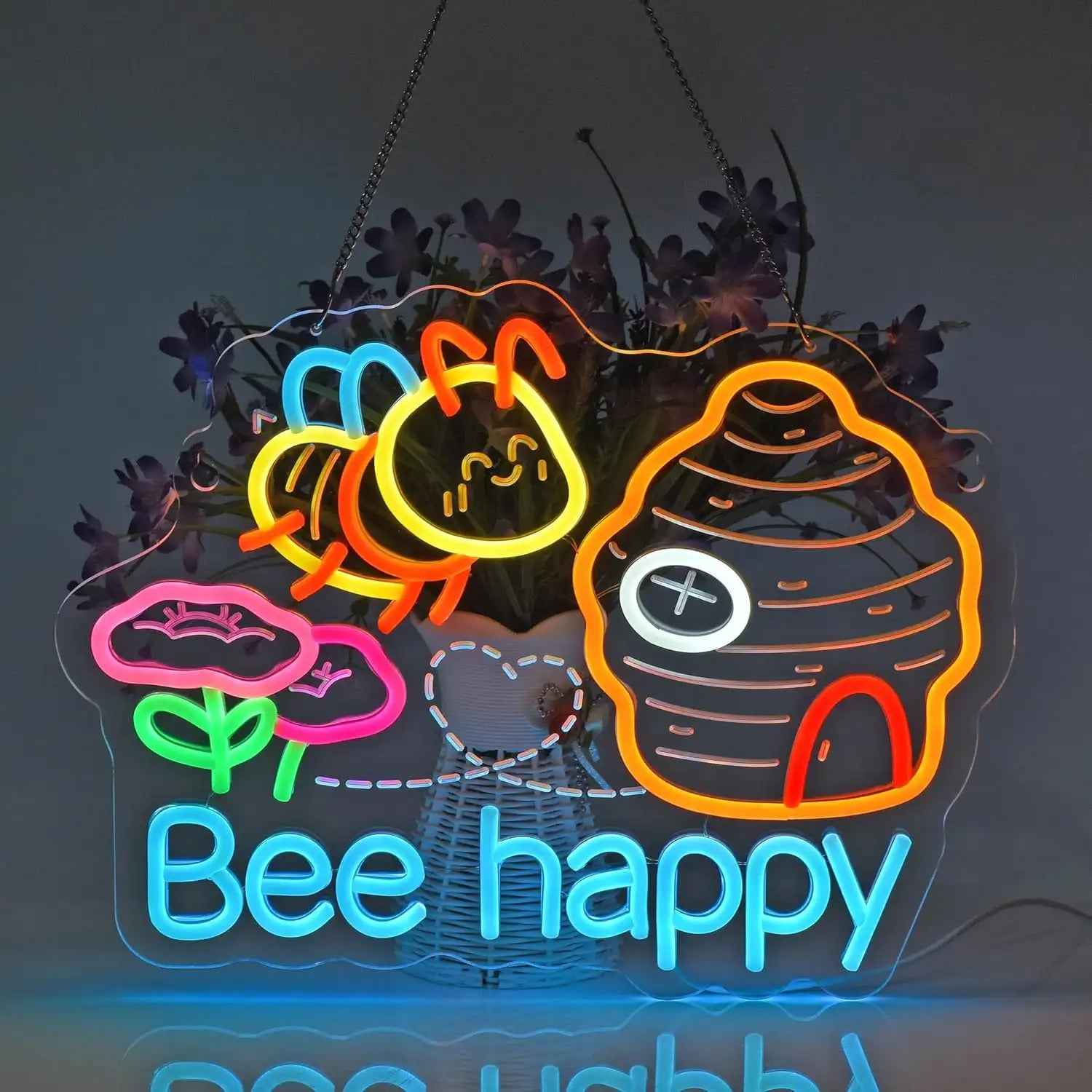 Happy Bee LED Dimmable Neon Light, Suitable for Restaurants, Shops, Bars, Cafes, Parties, Bedrooms, and Home Decorations, USB Powered, Usb Powered Decor, Retail Display Illumination, Color Changing Light, Decorative Neon Tube