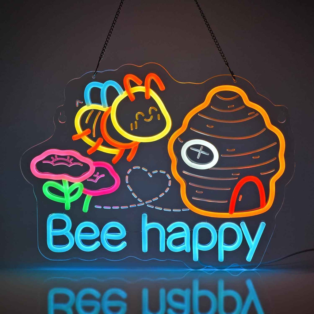 Happy Bee LED Dimmable Neon Light, Suitable for Restaurants, Shops, Bars, Cafes, Parties, Bedrooms, and Home Decorations, USB Powered, Usb Powered Decor, Retail Display Illumination, Color Changing Light, Decorative Neon Tube