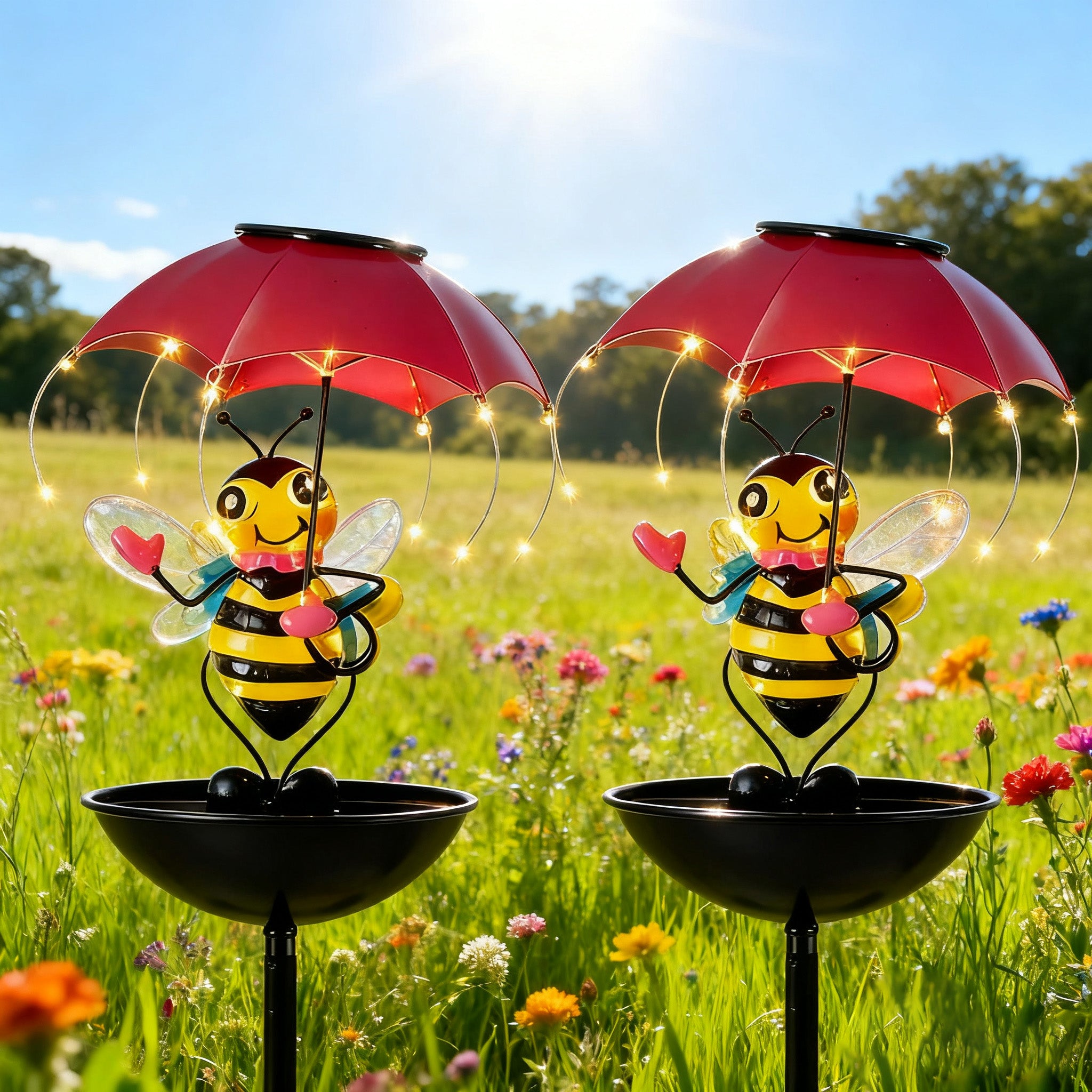 Halloween Bees Light Waterproof Statue - 2pcs Solar-Powered Garden Animal Decor for Lawn and Patio