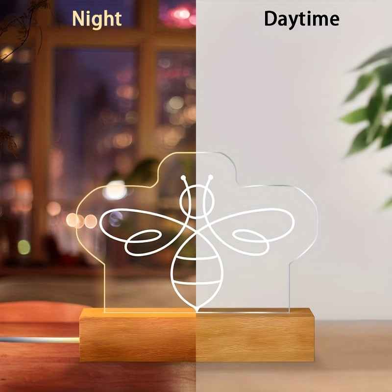 2D Flat, 1pc Handmade Bee-Themed Acrylic Night Light with RGB LED Glow - Bohemian Bedside Lamp, Cute Bee-Shaped Bulb Room,, Birthday Gift, Low-Voltage Lighting (Warm White/Cool Blue) - Beekeeper's Lamp Decor