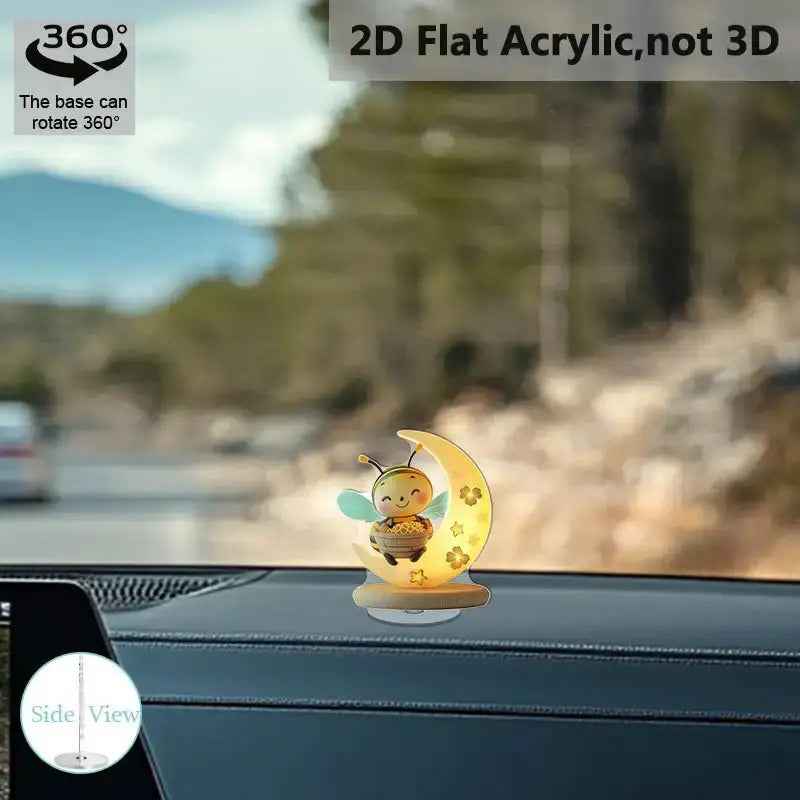 2D Flat, 2D Flat Acrylic Desktop Decor - Rotating Moonlit Bee with Warm Glow, Humorous Smiling Bee & Honeycomb Design, Durable PMMA Material, Indoor/Outdoor Home Office Decoration, No Electricity Needed, Little Bee Lamp, Bee