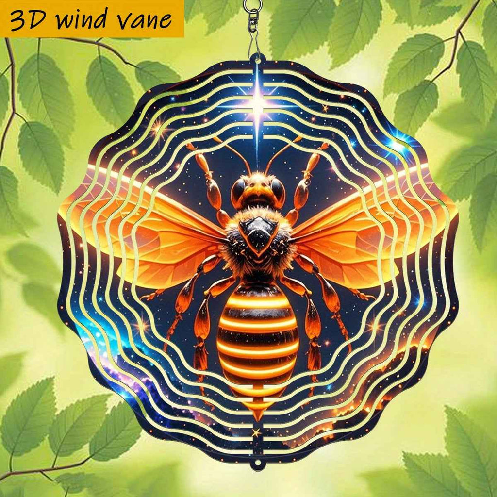 1pc 3D Glowing Bee in Starry Night Sky Iron Hanging Ornament - 10in Dual-Sided Rotating Wind Spinner with 360° Motion, No Batteries/Electricity, All-Season Indoor/Outdoor Decoration for Garden, Weddings, Christmas, Easter &