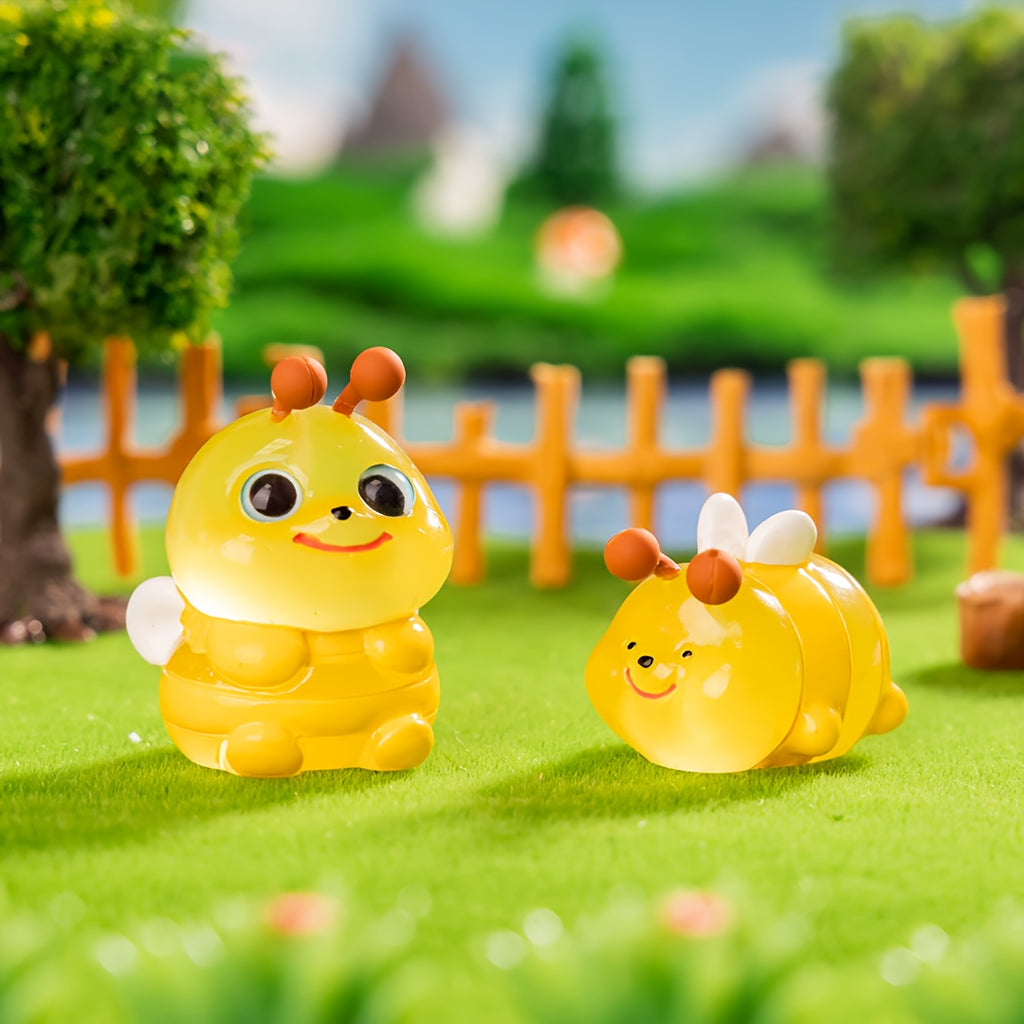3pcs Glow-in-the-Dark Bees Light Figurines - Adorable Cartoon-Style Decor for Home, Party, and Garden