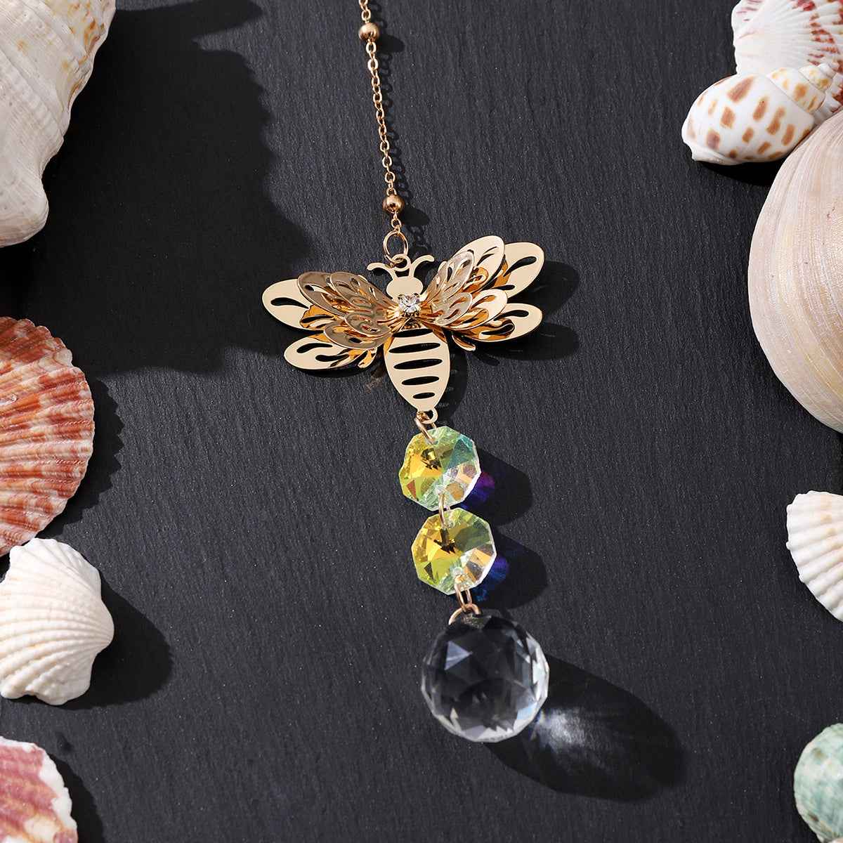 1pc Honey Bee Wind Chime - Metallic Spinning Suncatcher with Colorful Crystals, Bumblebee Garden Art Decor, Perfect for Indoor & Outdoor Ornament, Ideal Beekeeper or Gardener Gift, Crystal Prism Design for Year-Round Use, Bee